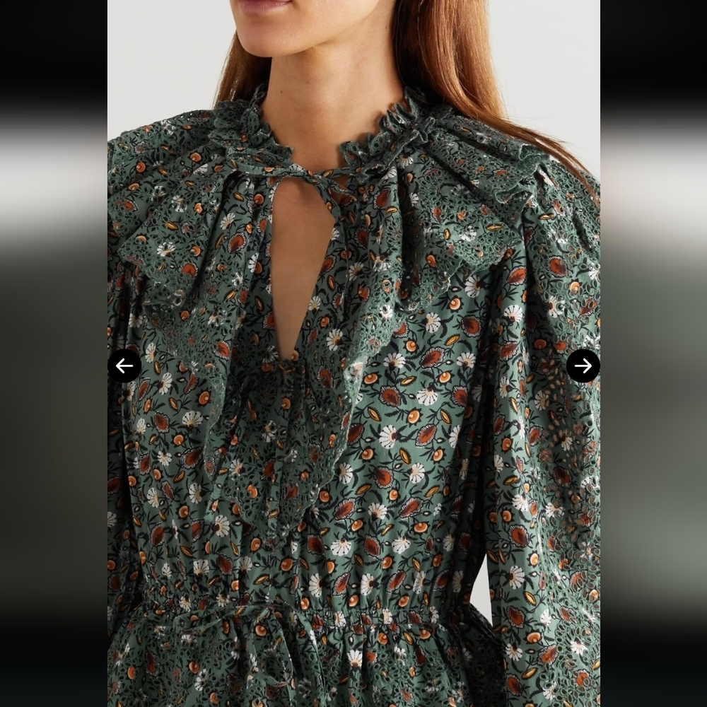 Ulla Johnson Odile raffled Floral broderie anglaise cotton Poplin midi dress 8 - Picture 4 of 12